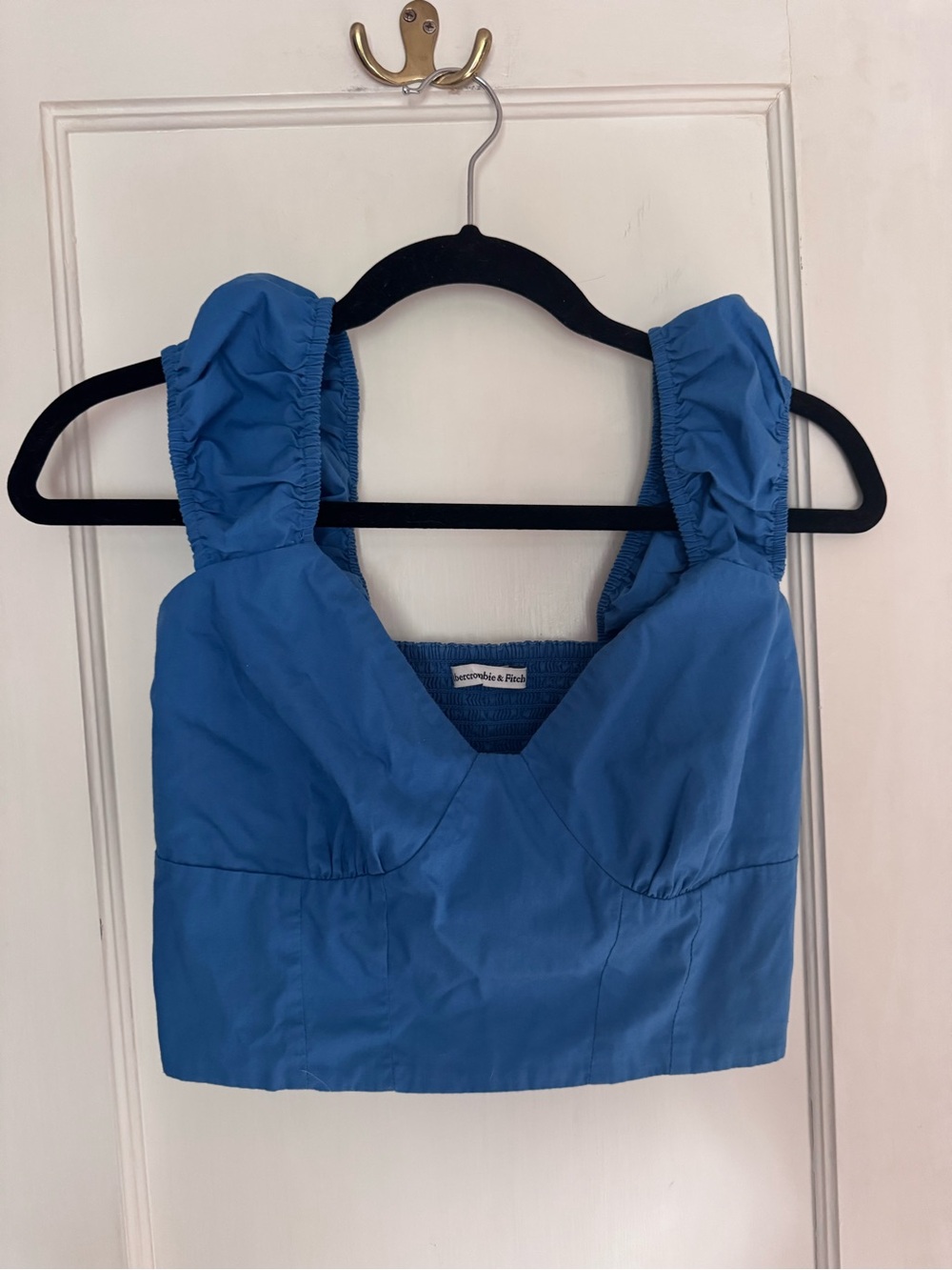 Abercrombie & Fitch Blue Cap Puff Sleeve Poplin Crop Top Size M - Picture 3 of 7